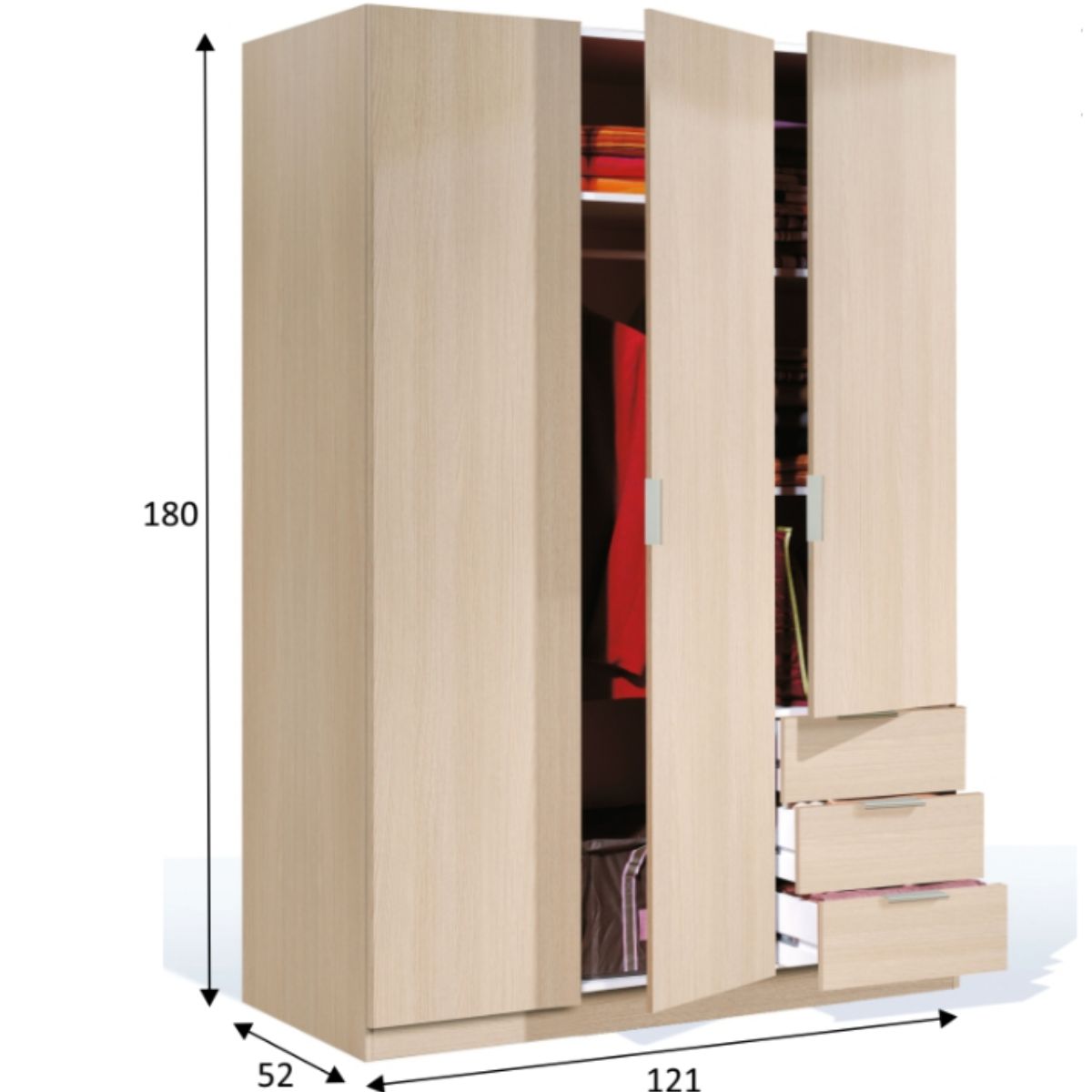 Armario 3 puertas + 3 cajones LC