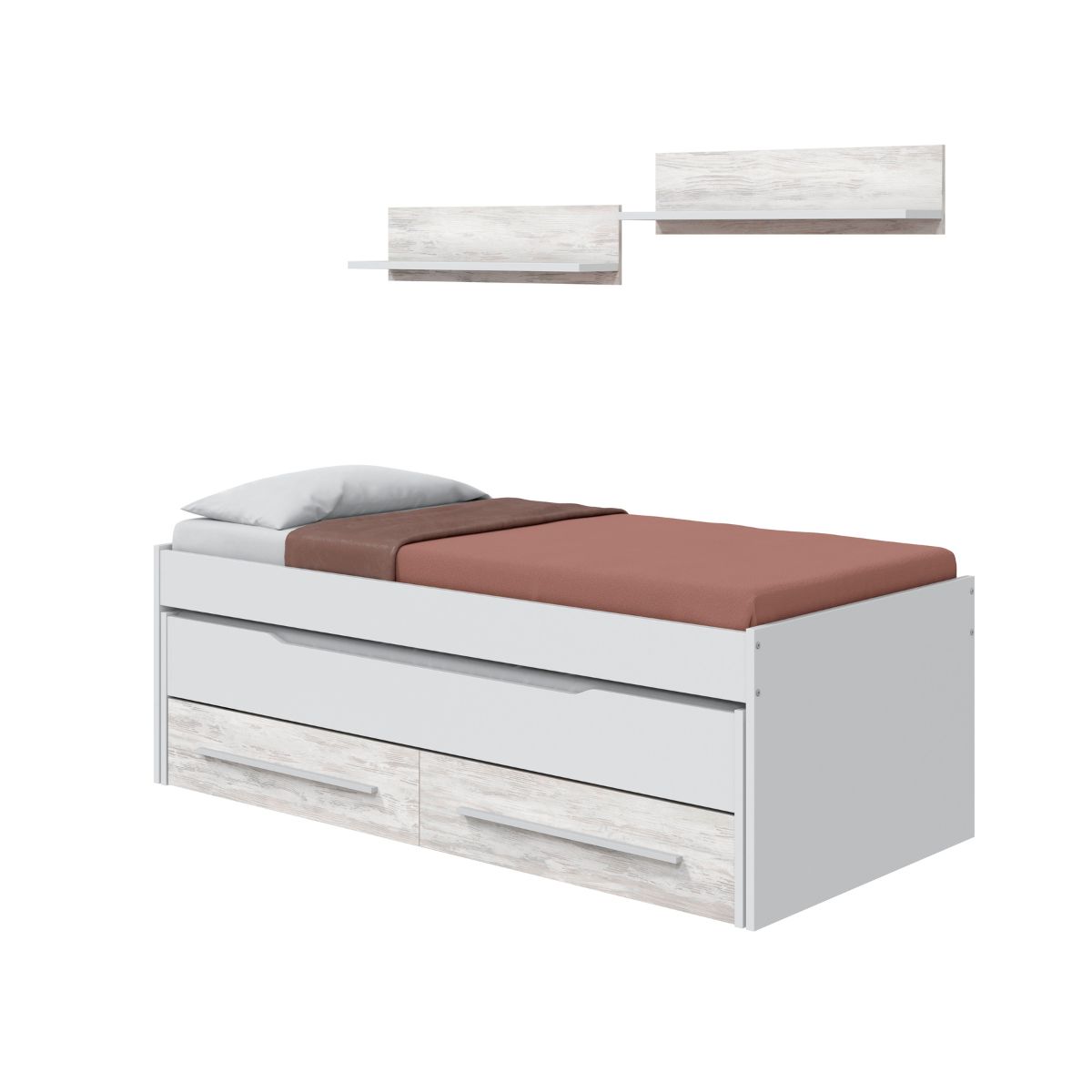 Cama doble con dos cajones y dos estantes Arena