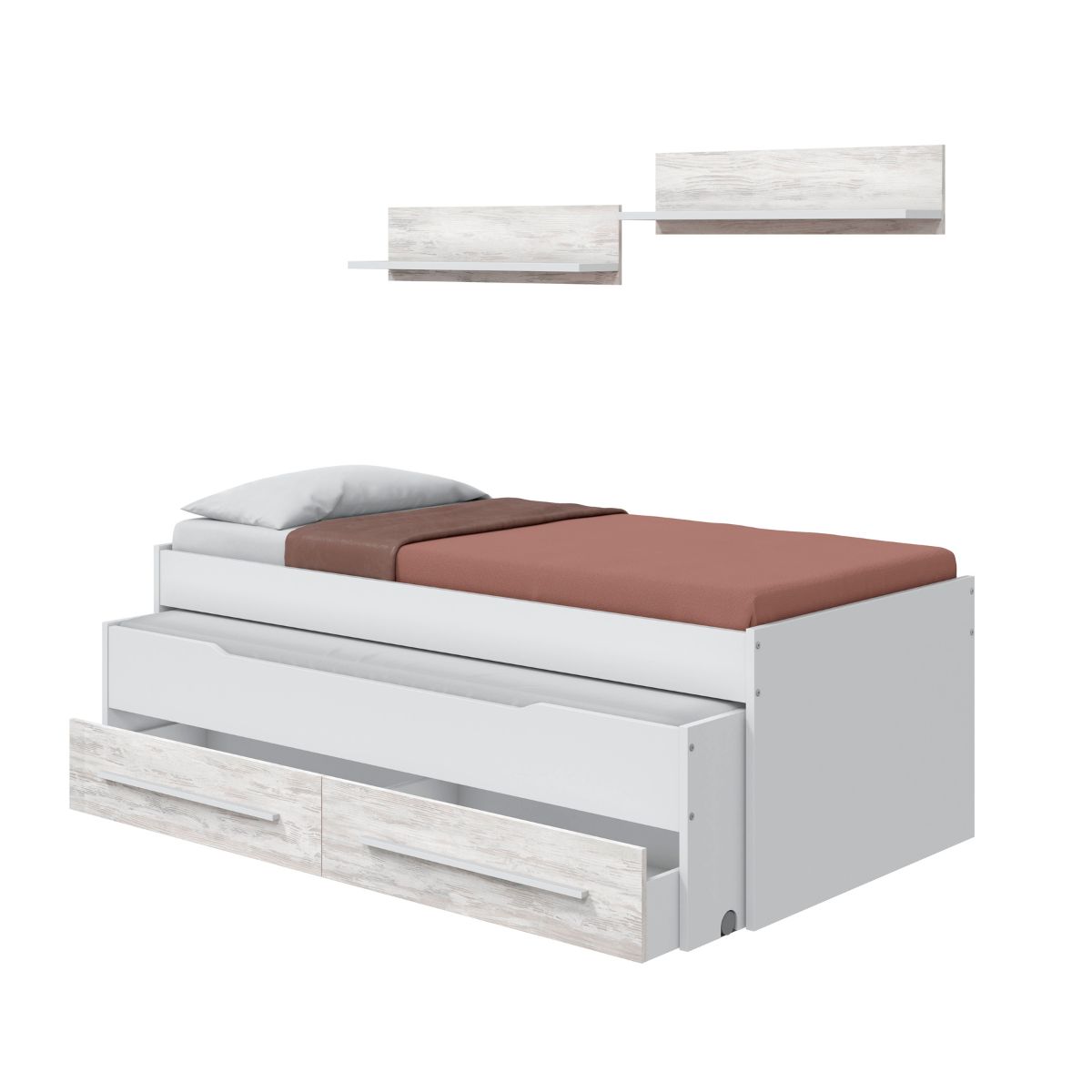 Cama doble con dos cajones y dos estantes Arena