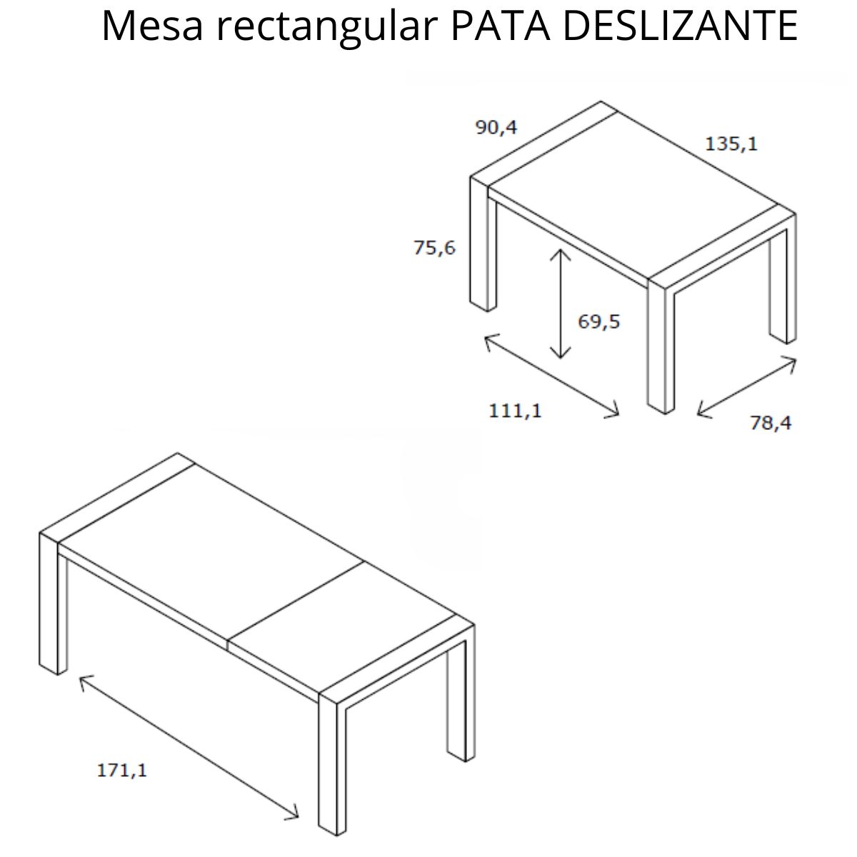 mesa rectangular ext para deslizante KOBA 306