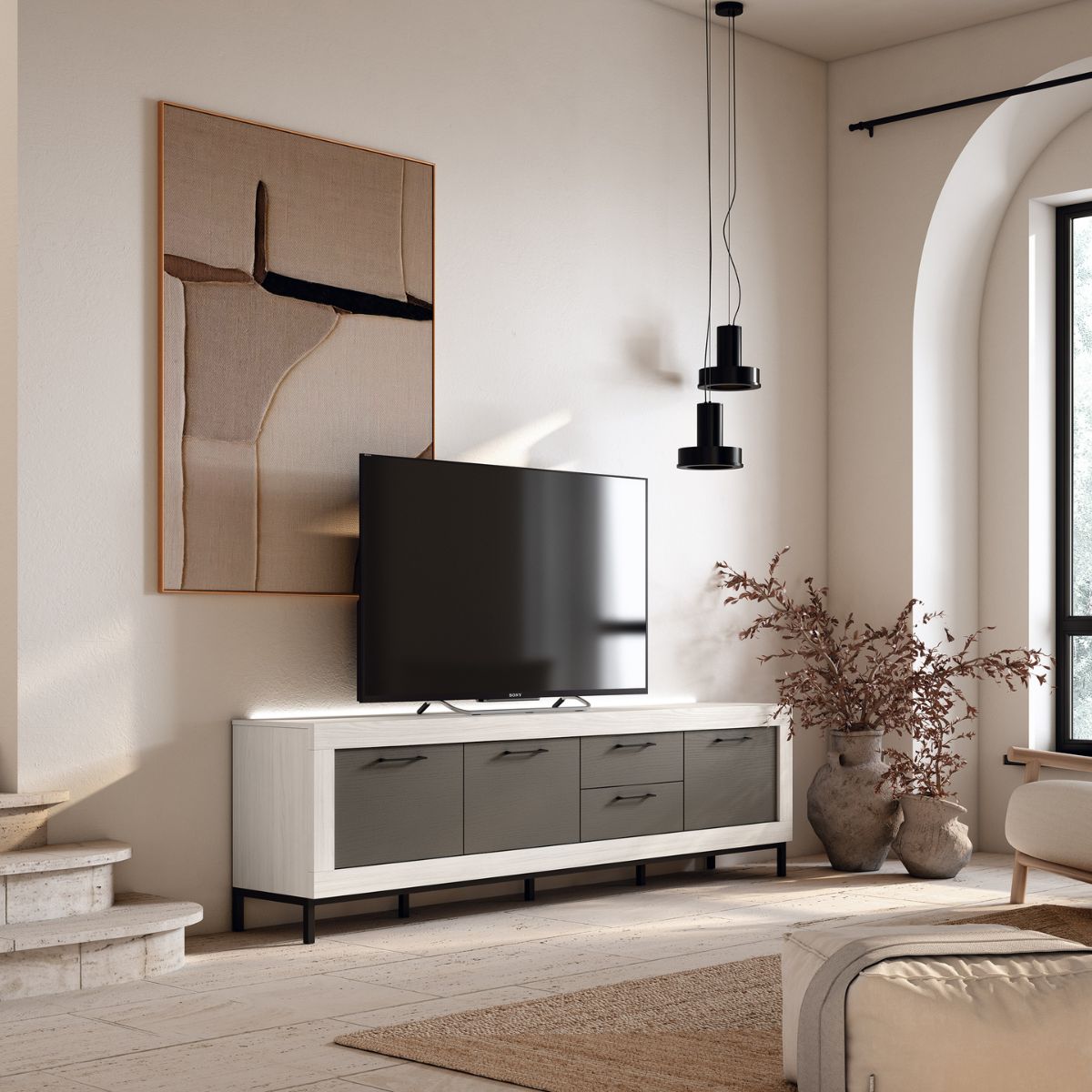 Mueble TV KAUNA 002 con 3 puertas y 2 cajones