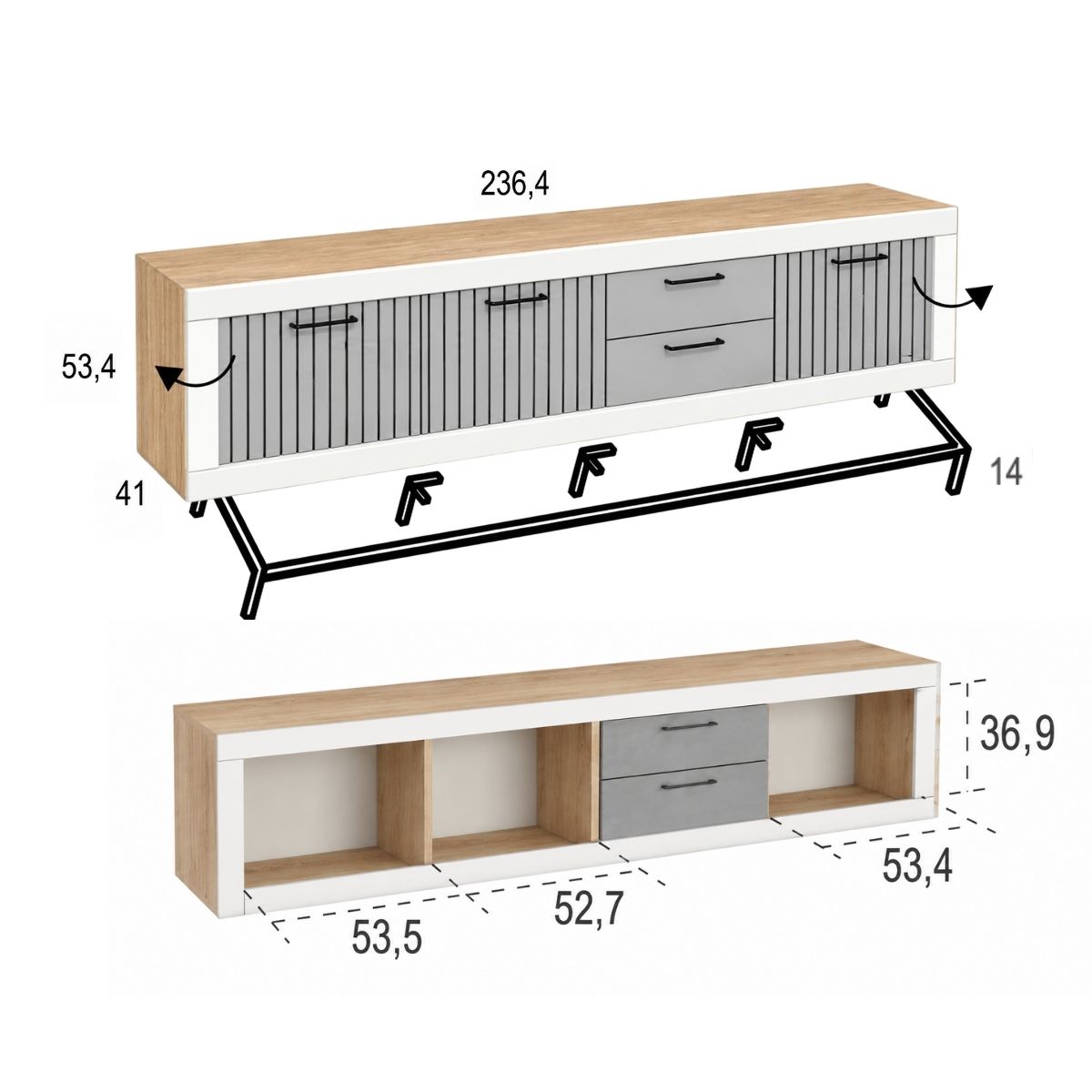Mueble TV KAUNA 002 con 3 puertas y 2 cajones