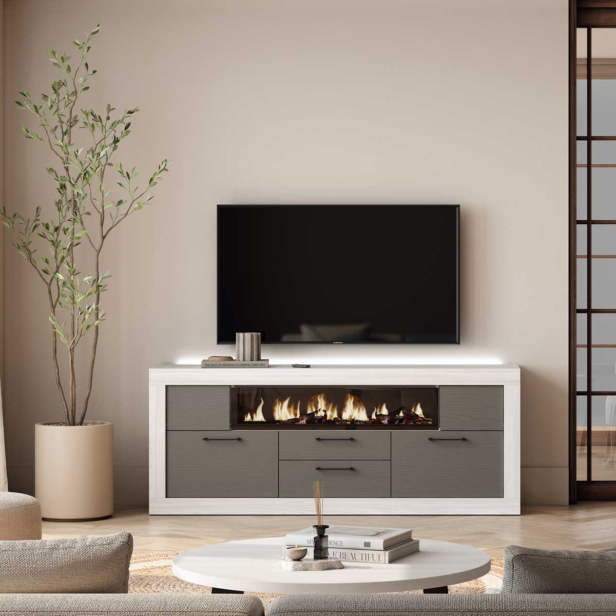 Mueble TV KAUNA 006 con chimenea LED