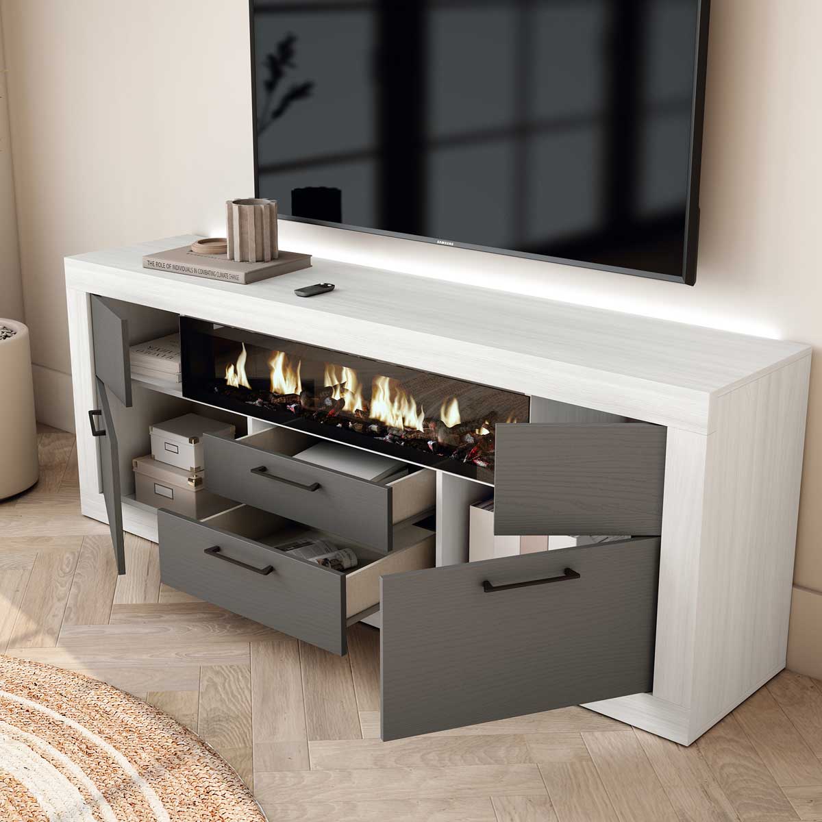 Mueble TV KAUNA 006 con chimenea LED