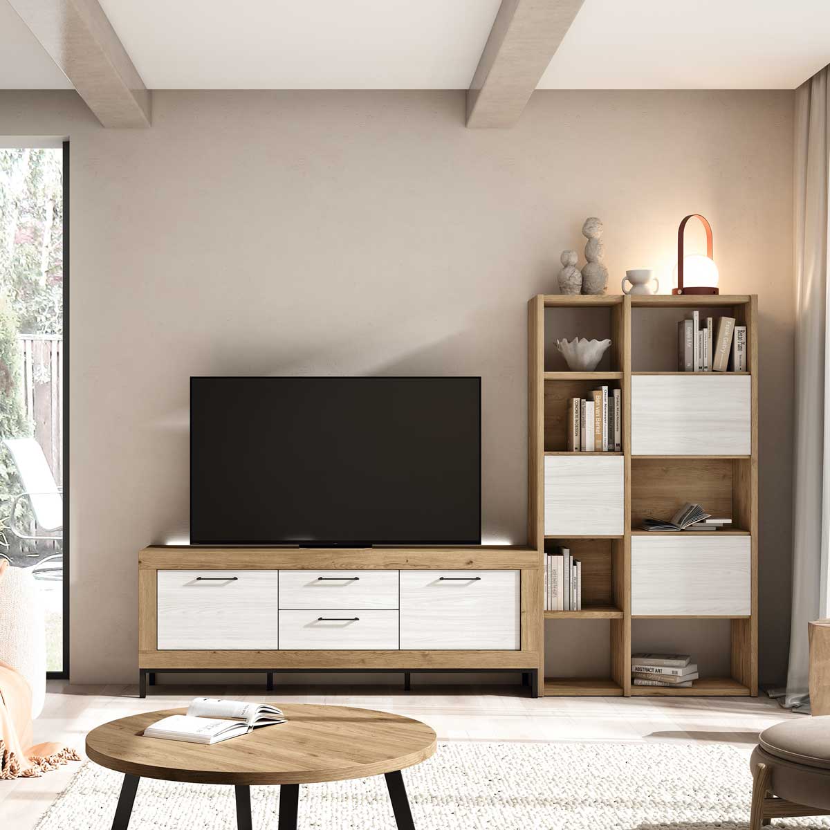 Composición de salón KAUNA 007 con mueble TV y estantería