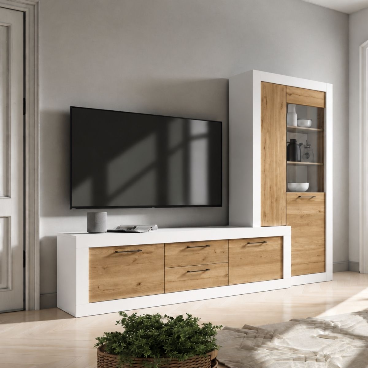 Composición de salón KAUNA 017 con mueble TV y vitrina