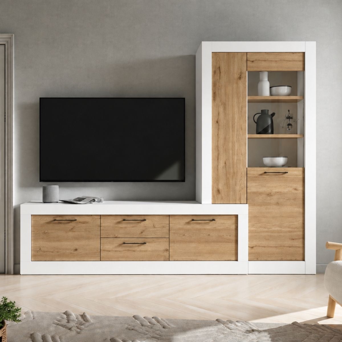 Composición de salón KAUNA 017 con mueble TV y vitrina