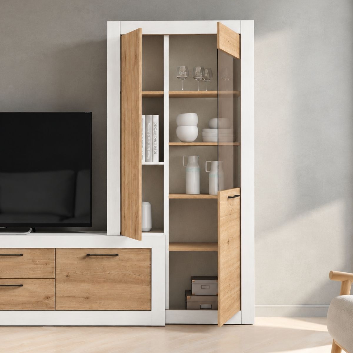 Composición de salón KAUNA 017 con mueble TV y vitrina