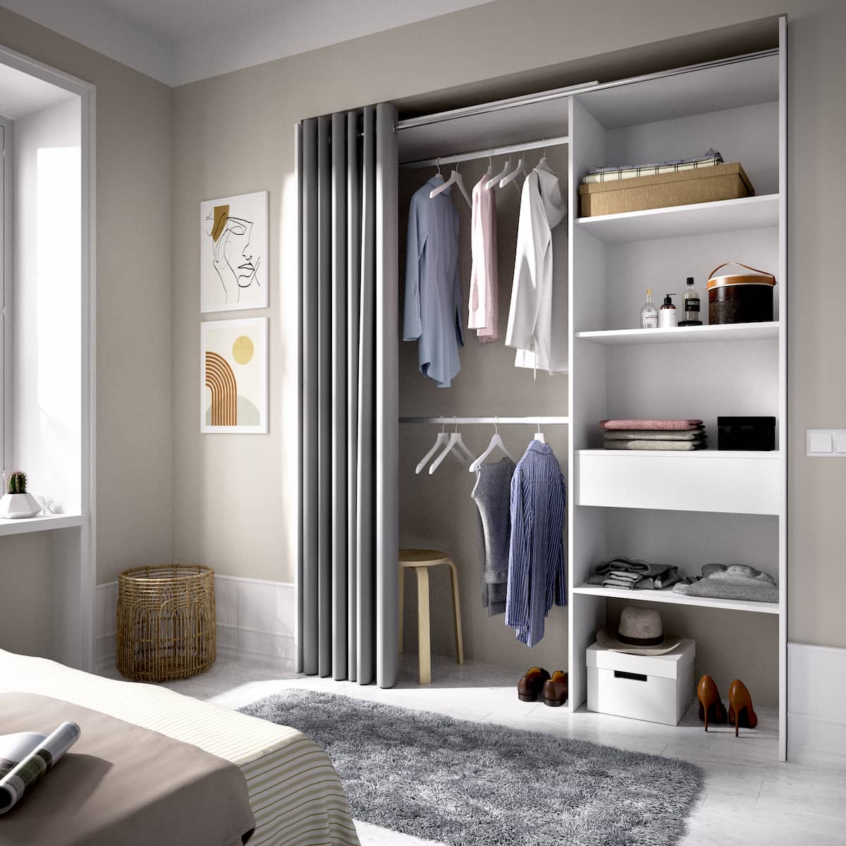 Vestidor cajón y cortina 160 cm CLOT 103