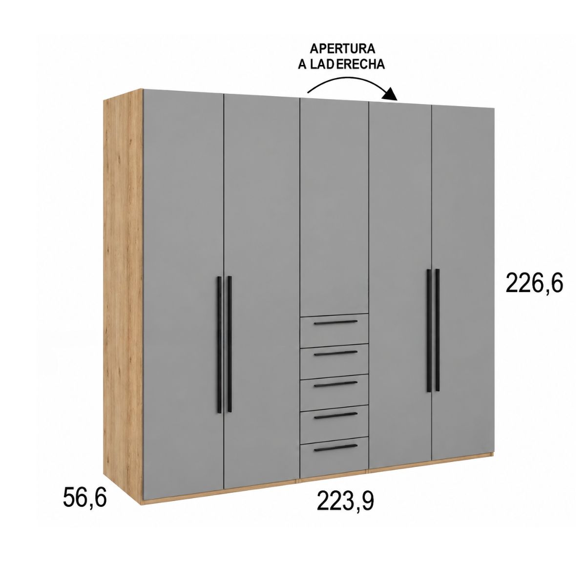 Armario MERY 03 de 5 puertas batientes y 5 cajones