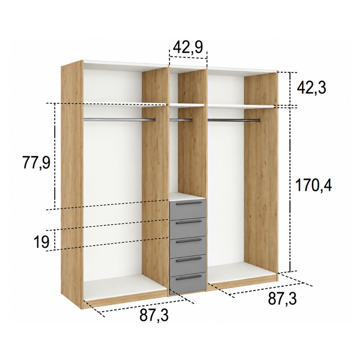 Armario MERY 03 de 5 puertas batientes y 5 cajones