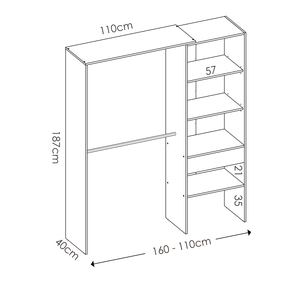 Vestidor con 1 cajón 160 cm CLOT 102
