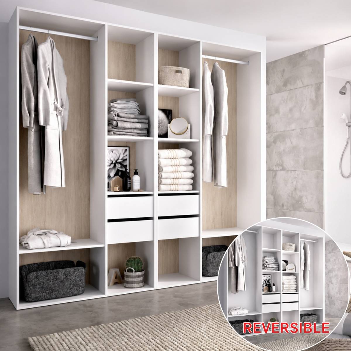 Vestidor blanco con 4 cajones y trasera reversible CLOT 196