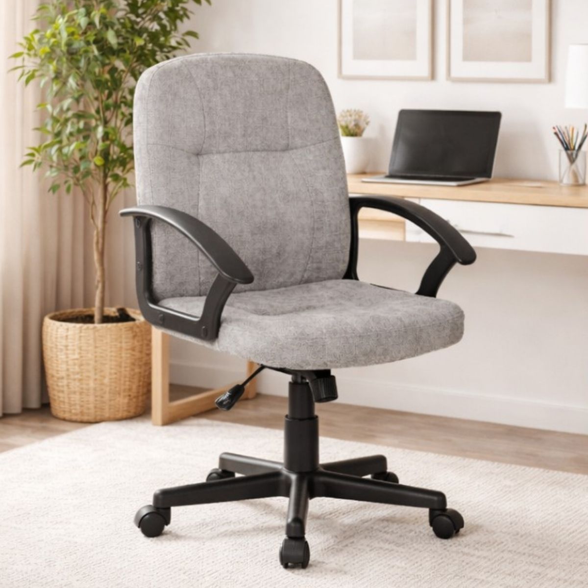 Silla oficina tela gris claro-estructura negro modelo HELA 