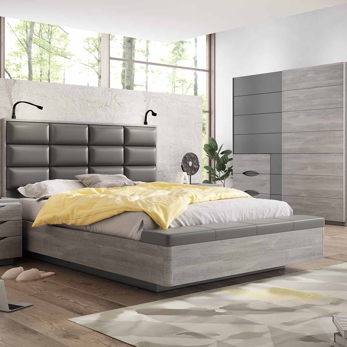 Bancada cama con baúl polipiel gris EMEROT