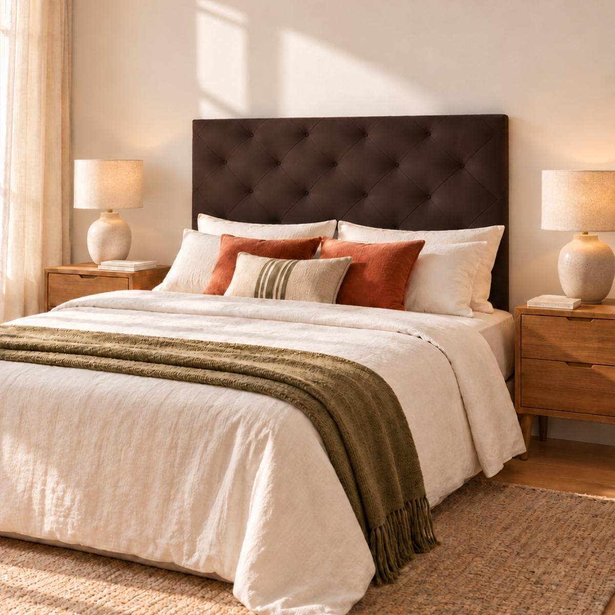 Cabecero tapizado TAU de polipiel chocolate para cama de 150 cm