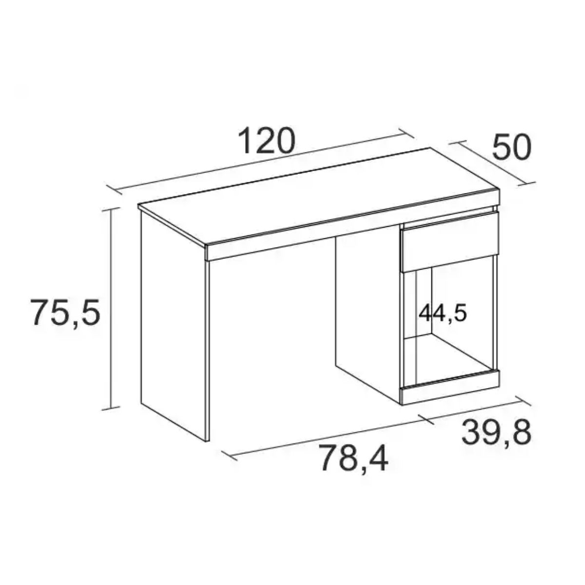 Mesa de escritorio DRAW blanca con cajón y hueco abierto