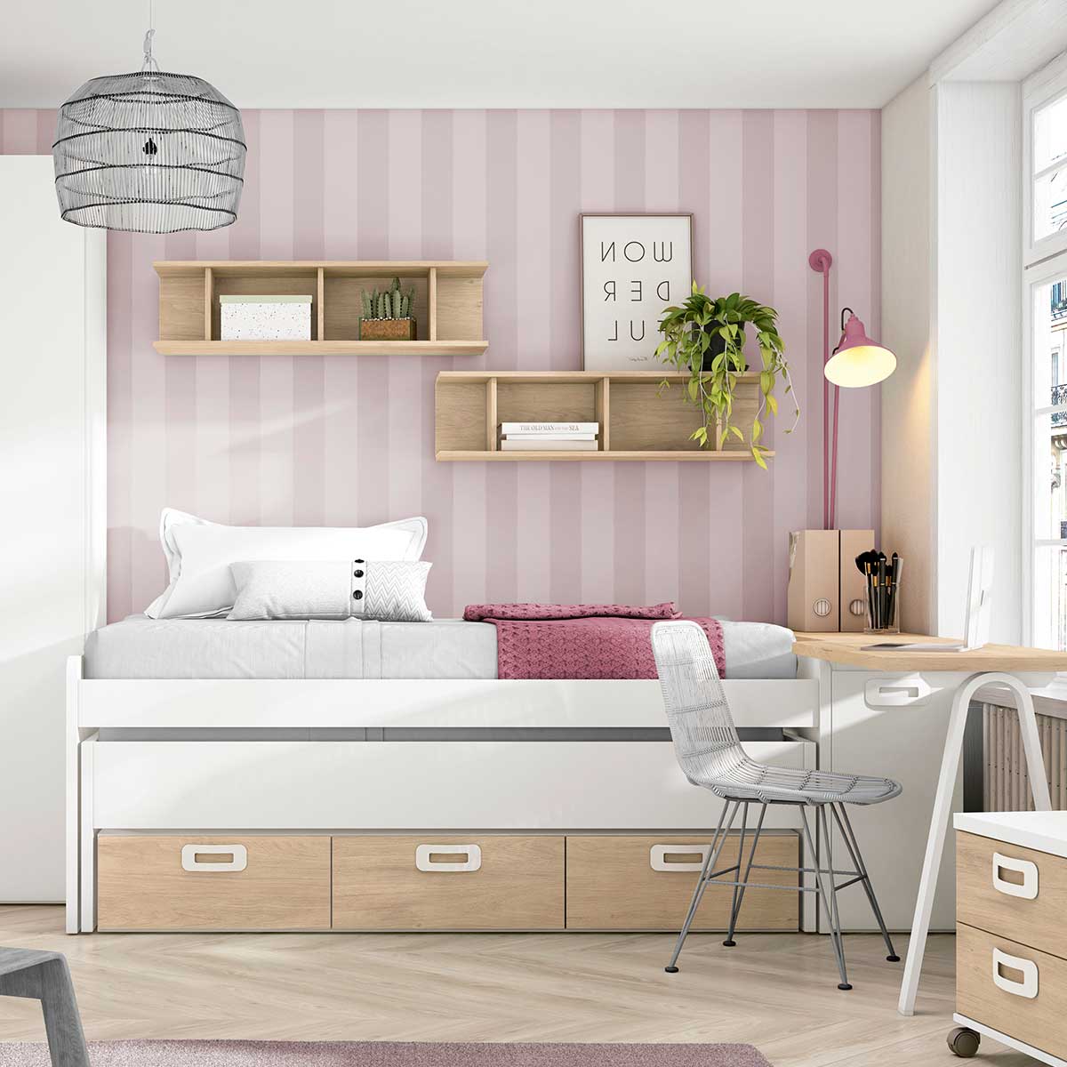 Habitación juvenil con armario, escritorio y cama compacta - Cama Compacta  (Madrid)