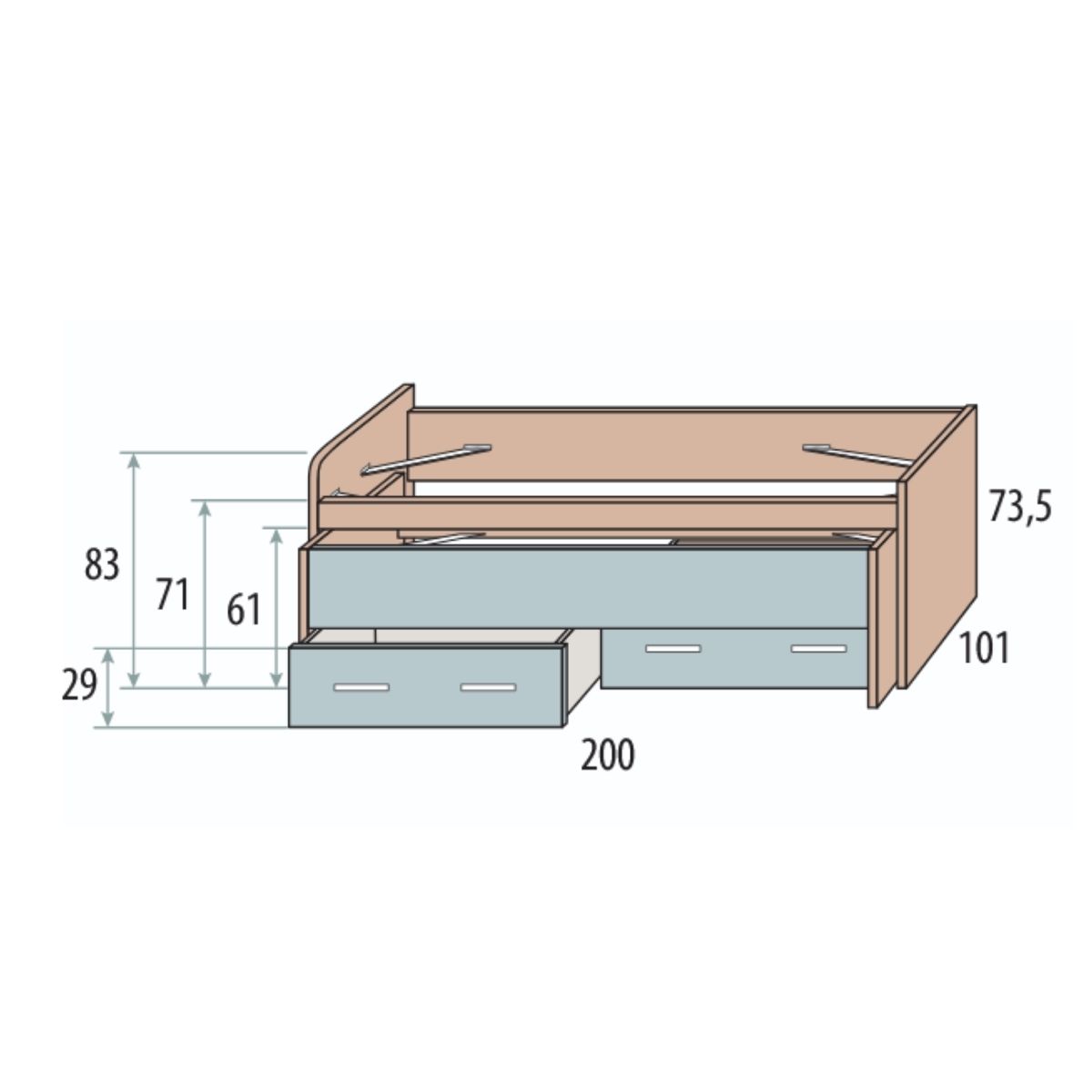 Cama compacta doble y 2 cajones VITA 16