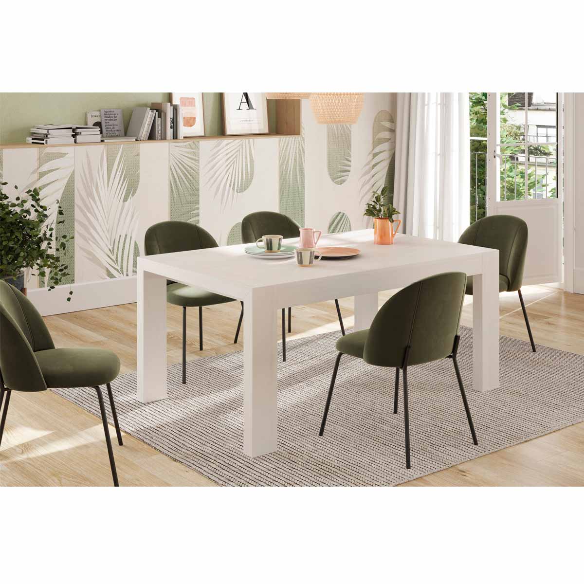 Mesa de comedor blanca extensible ROMAIN, Muebles comedor baratos
