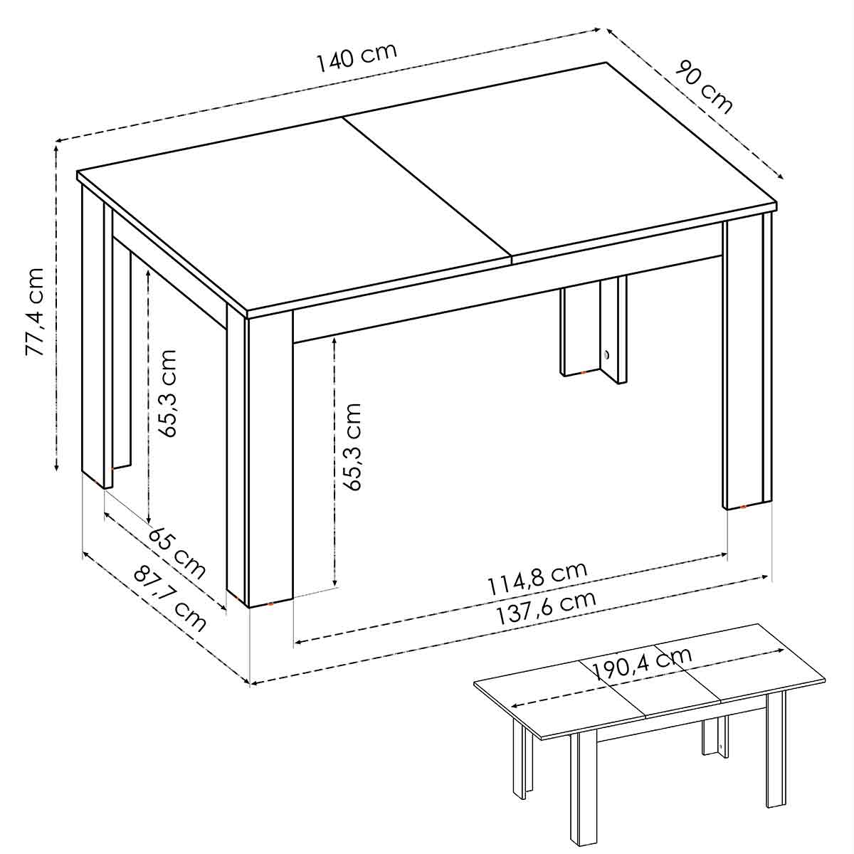 Mesa de salón - comedor extensible 140 - 190 cm.