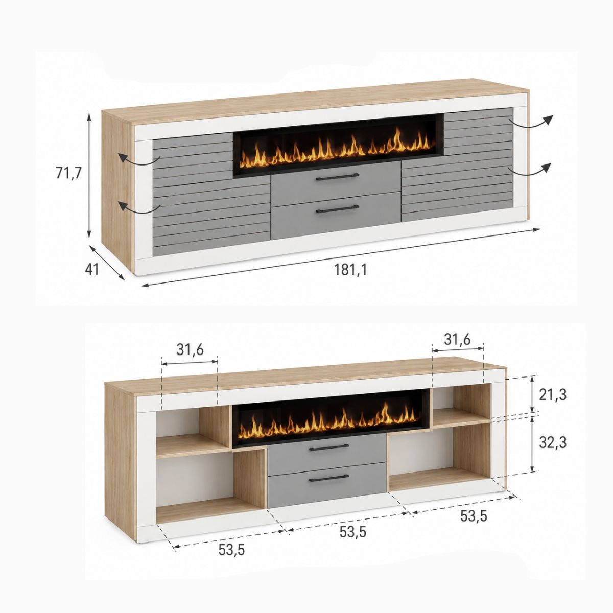 Mueble TV KAUNA 006 con chimenea LED