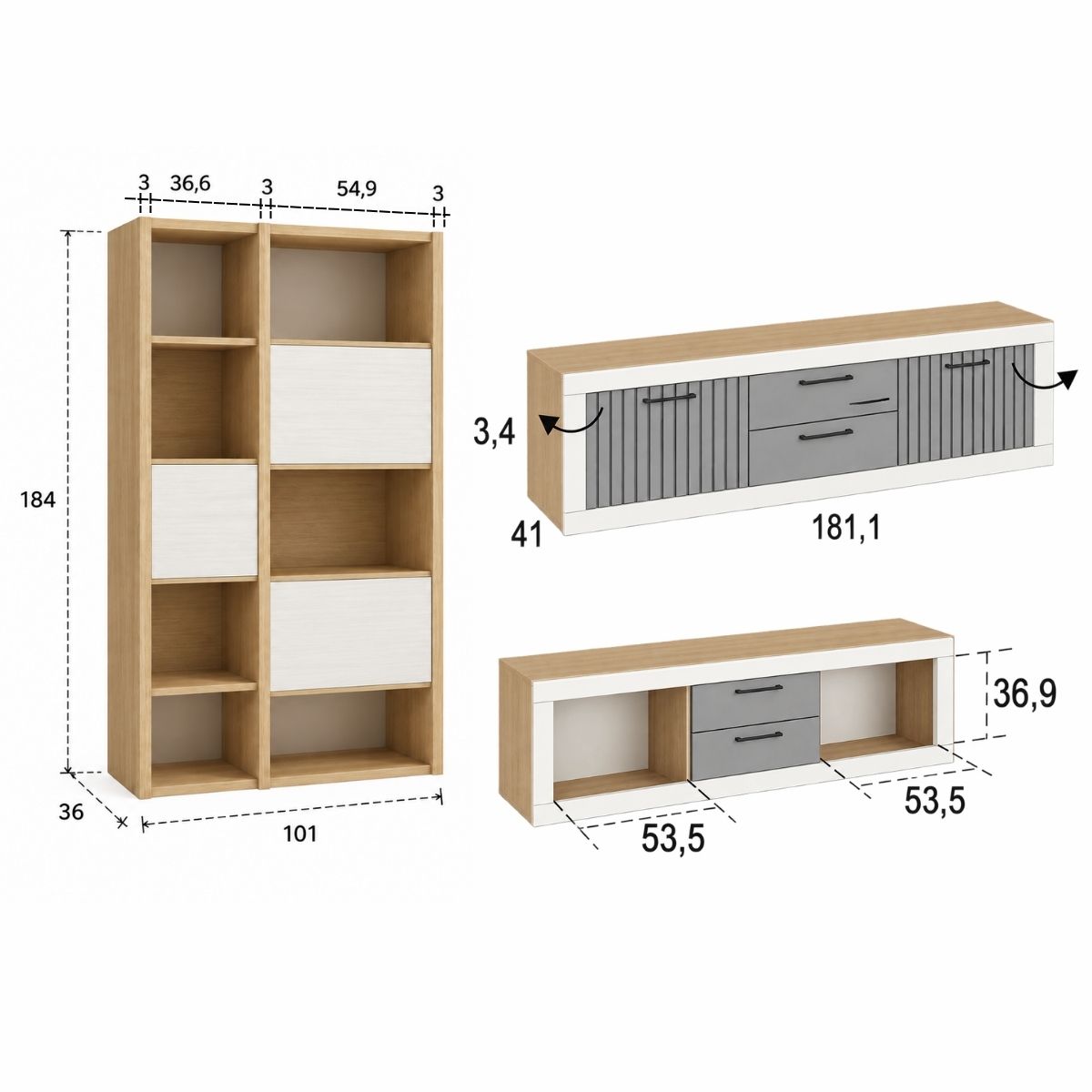 Composición de salón KAUNA 007 con mueble TV y estantería