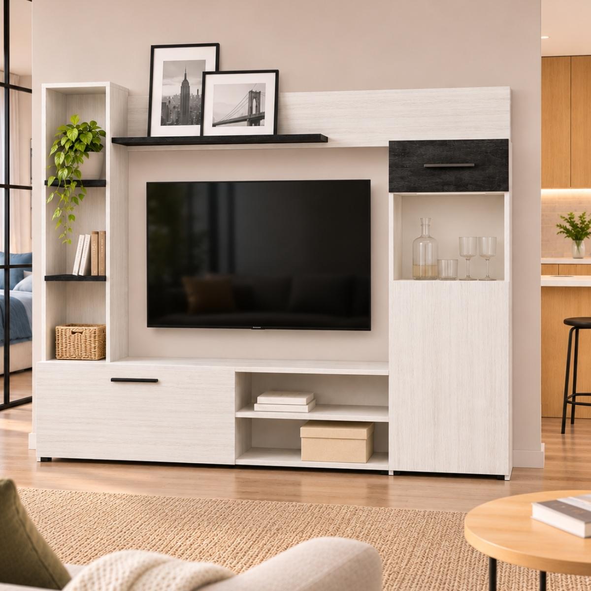 Mueble de salón BELINA con vitrina y librería
